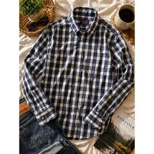 UNTUCKit Slim Fit Check Button Down Shirt Large Blue Plaid Wrinkle Free